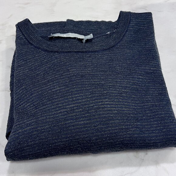 Vince Men’s XL Sweater 100% Wool Navy Blue Lightweight Knit Crewneck Pullover - Picture 1 of 11